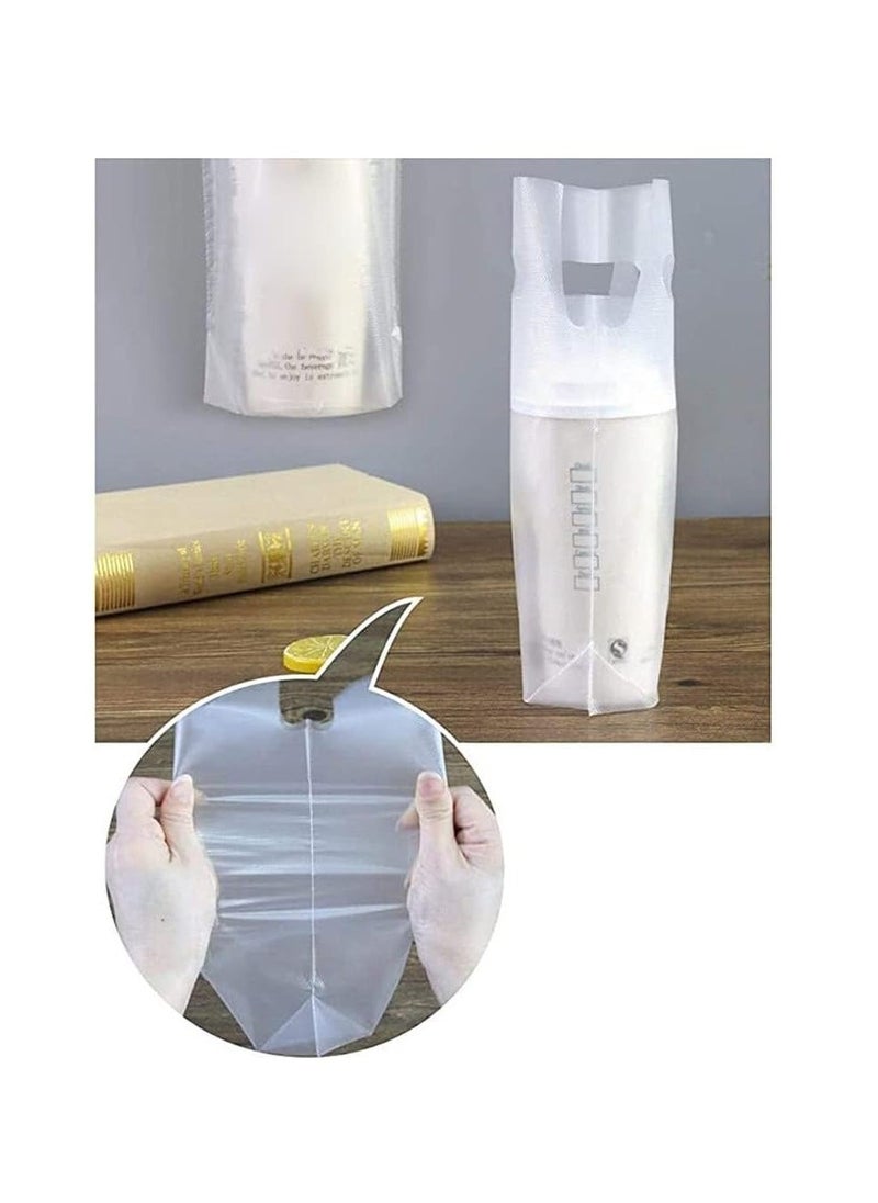 100 PCS Cup Drink Carrier Bags with Clear Handle - Portable Plastic Beverage Containers for Take Out - Holds 1 Cup Up to 16OZ - Hanging Hole Design  - Image 5