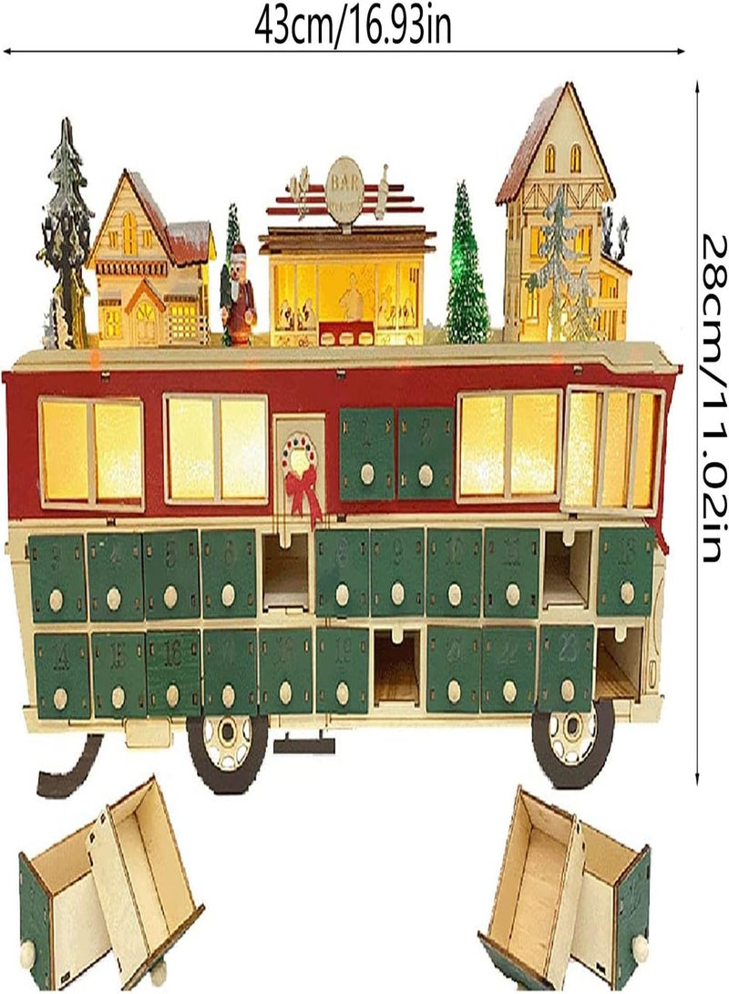 GGOOT Advent Calendar,Fun Advent Calendar Bus Ornament | Table Ornament with LED Light and 24 Storage Drawers Countdown Refillable Gift  - Image 4