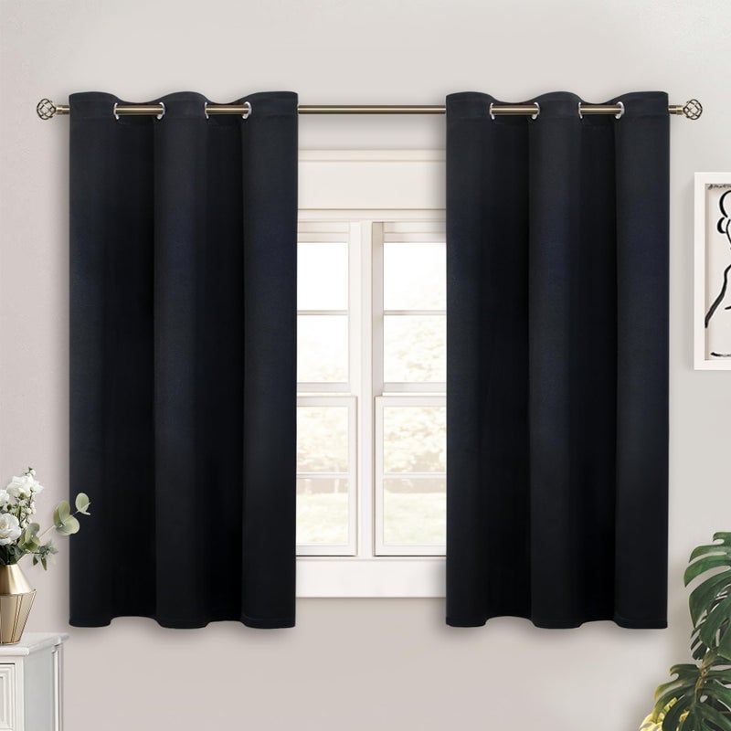 BGment Black Short Blackout Curtains for Small Windows, 38 x 45 Inch Thermal Insulated Tier Set of 2 Panels Sun Blocking Drapes for Kitchen Bedroom - Image 1