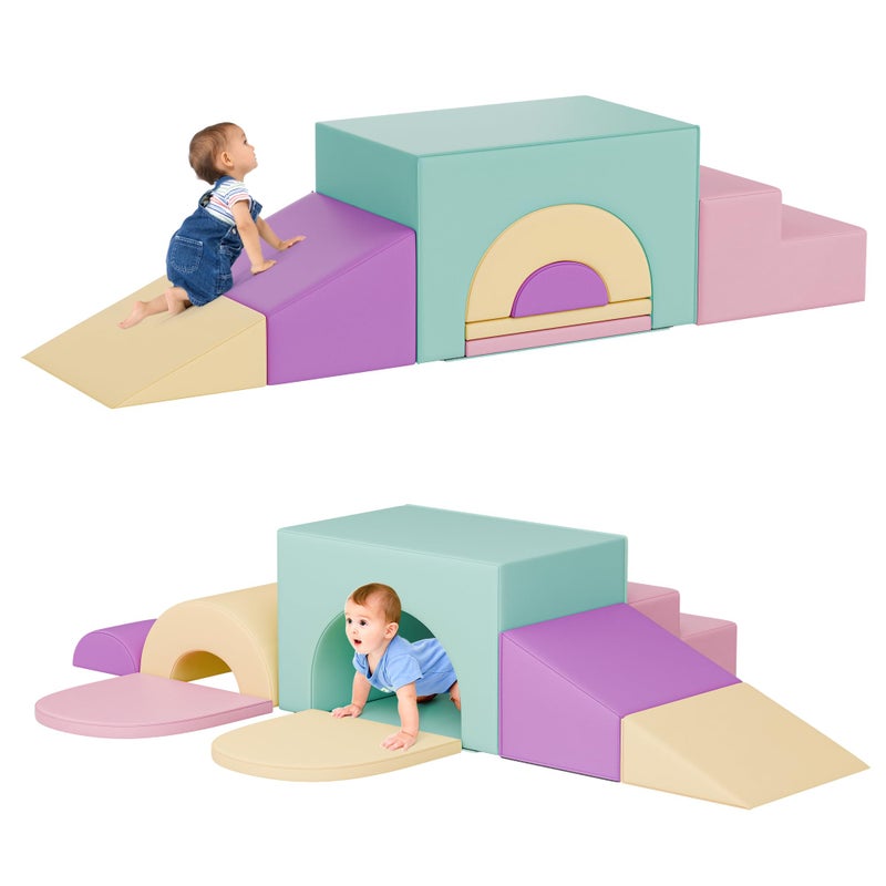 TOLEAD Soft Foam Climbing Blocks Set Large 5in1 Soft Play Toys Crawling Sliding Climbing Arch for Toddlers Foam Playset for NurseryPreschoolPink - Image 2