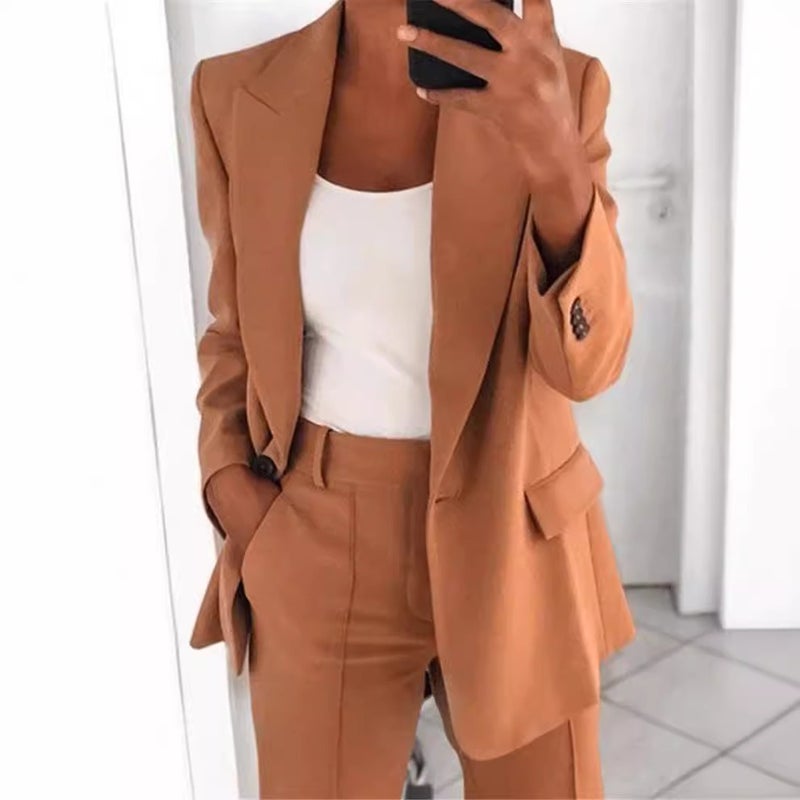 WU Women's Casual Blazer Suit Set - Stylish 2-Piece Long Pants Outfit, Autumn 2023, Comfortable & Trendy - Image 4
