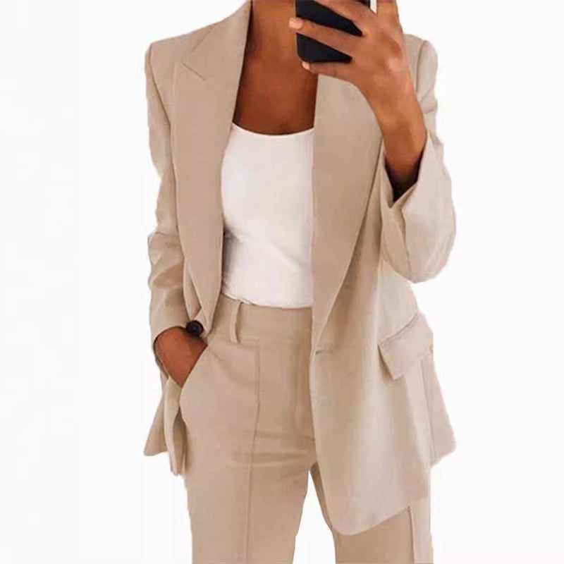 WU Women's Casual Blazer Suit Set - Stylish 2-Piece Long Pants Outfit, Autumn 2023, Comfortable & Trendy - Image 5