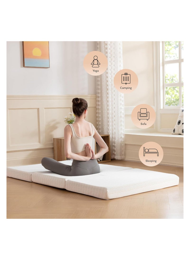 Comfy مرتبة مريحة قابلة للطي من القطن المعالج باللون الأبيض مقاس 180 × 90 × 7 سم - Image 3