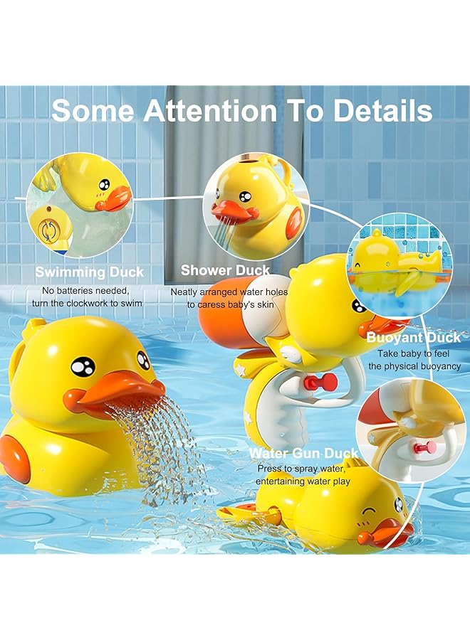 Toddler Bath Ducky Toy Set 3 Piece Cute Duck Baby Bathtub Toys With Water Spray  Floating Wind Up Function Preschool Toddler Pool Toys - Image 4