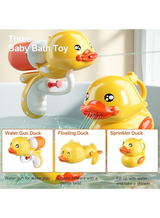 Toddler Bath Ducky Toy Set 3 Piece Cute Duck Baby Bathtub Toys With Water Spray  Floating Wind Up Function Preschool Toddler Pool Toys - Image 2