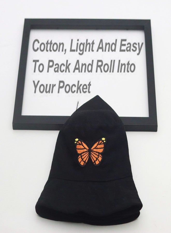 REFFER Butterfly Unisex Cotton Embroidered Packable Bucket hat for Women Men hat Summer hat Beach hat Traveling hat (Black Butterfly) - Image 5