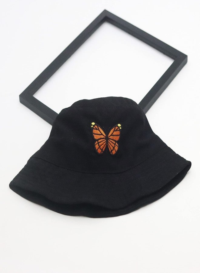 REFFER Butterfly Unisex Cotton Embroidered Packable Bucket hat for Women Men hat Summer hat Beach hat Traveling hat (Black Butterfly) - Image 3