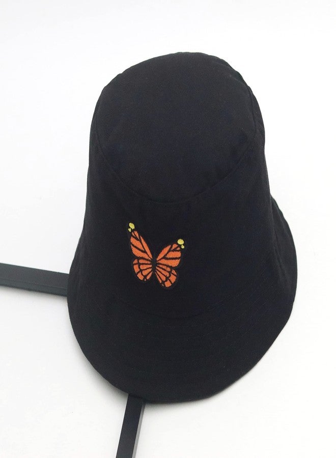 REFFER Butterfly Unisex Cotton Embroidered Packable Bucket hat for Women Men hat Summer hat Beach hat Traveling hat (Black Butterfly) - Image 2