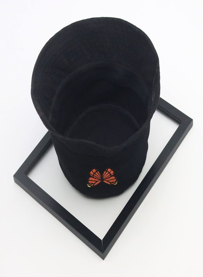 REFFER Butterfly Unisex Cotton Embroidered Packable Bucket hat for Women Men hat Summer hat Beach hat Traveling hat (Black Butterfly) - Image 4