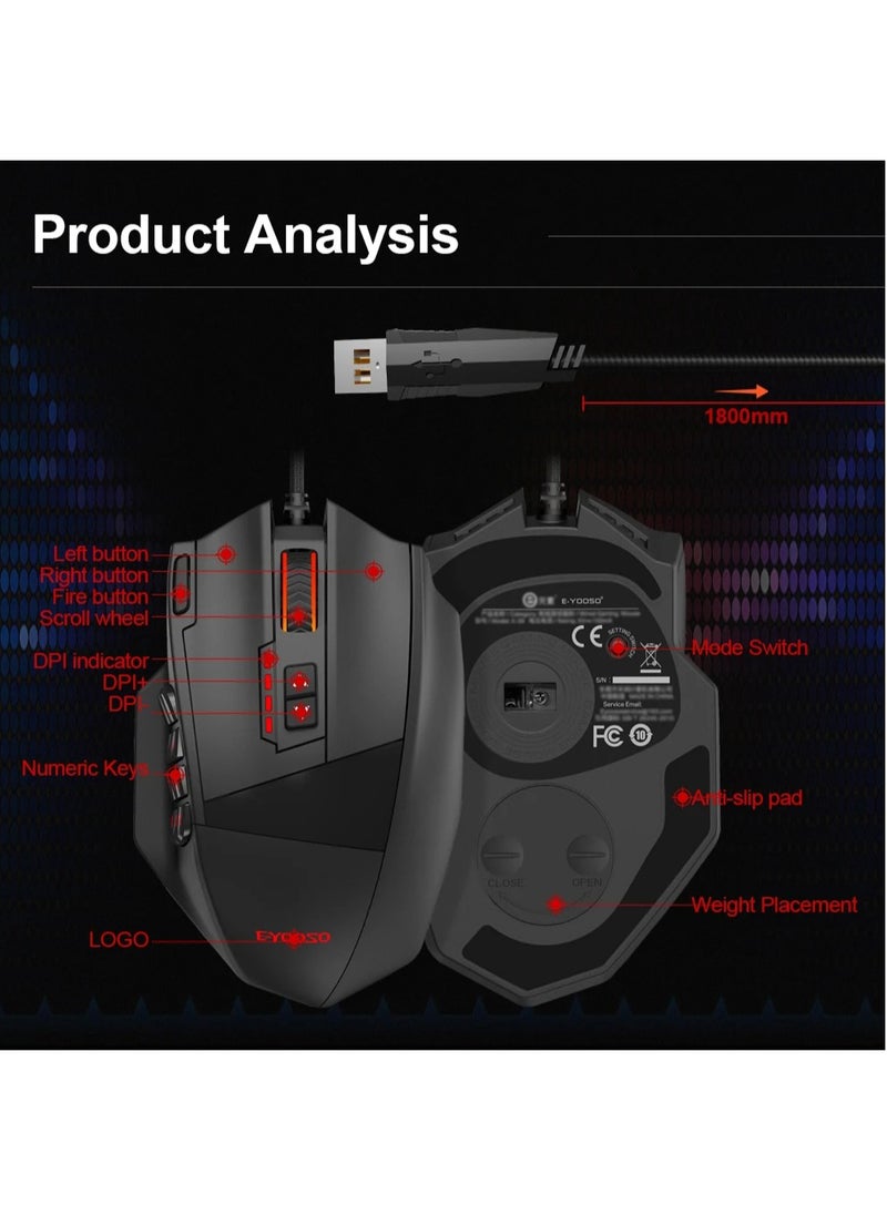 E-YOOSO - X-39 Wired RGB Gaming Mouse, 19 Buttons Programmable Game Optical Mice, 16400 Dpi Paw3327, for Gaming/Office - Image 1