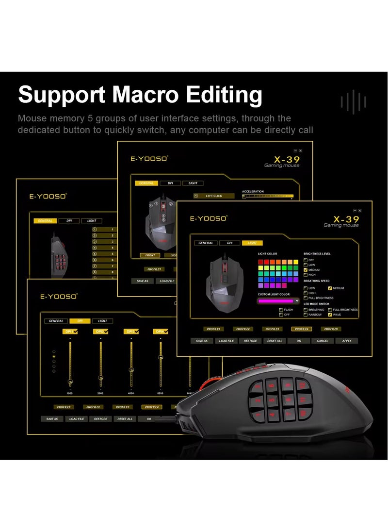 E-YOOSO - X-39 Wired RGB Gaming Mouse, 19 Buttons Programmable Game Optical Mice, 16400 Dpi Paw3327, for Gaming/Office - Image 1