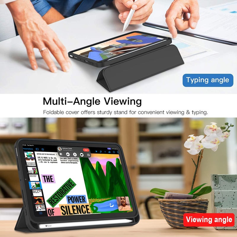 iMieet حافظة iMieet لجهاز iPad mini 7 2024 (A17 Pro)، حافظة iPad mini 6 (8.3 بوصة، موديل 2021)، حافظة لجهاز iPad mini من الجيل السابع/السادس مع حامل قلم، حافظة ذكية قابلة للطي مع ظهر ناعم من TPU، سوداء - Image 4