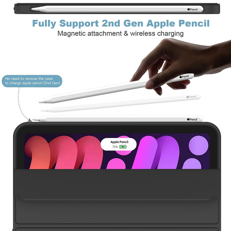iMieet حافظة iMieet لجهاز iPad mini 7 2024 (A17 Pro)، حافظة iPad mini 6 (8.3 بوصة، موديل 2021)، حافظة لجهاز iPad mini من الجيل السابع/السادس مع حامل قلم، حافظة ذكية قابلة للطي مع ظهر ناعم من TPU، سوداء - Image 2