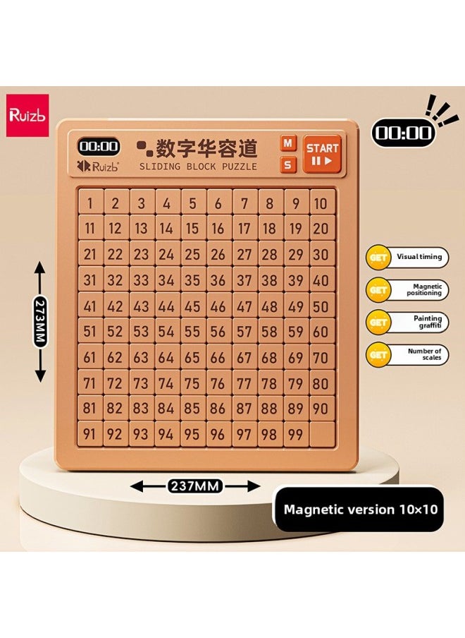 Huarong Road Sliding Puzzle Digital Special Primary School Students Hualong Three Kingdoms Children's Educational Toys Competition Magnetic Number HB-Color:Level 10 [timable] Digital Huarong Road-brown Free Battery  - Image 1