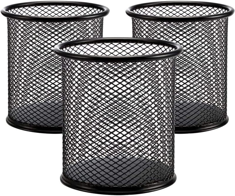 Generic Black Metal Pen Pot, 3-Pack, Round, Portable, Stationery Organizer