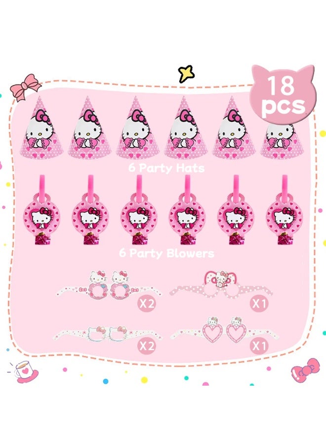 ILovhaprty Hello Kitty Party Favors, 18 Pcs Kitty Party Decorations Include Hello Kitty Party Hats, Party Blowouts and Paper Glasses, for Cute Pink Hello Kitty Birthday Party Decoration Supplies - Image 3