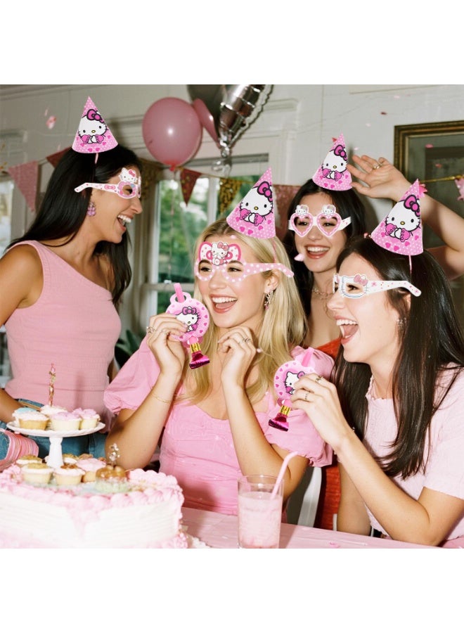 ILovhaprty Hello Kitty Party Favors, 18 Pcs Kitty Party Decorations Include Hello Kitty Party Hats, Party Blowouts and Paper Glasses, for Cute Pink Hello Kitty Birthday Party Decoration Supplies - Image 4