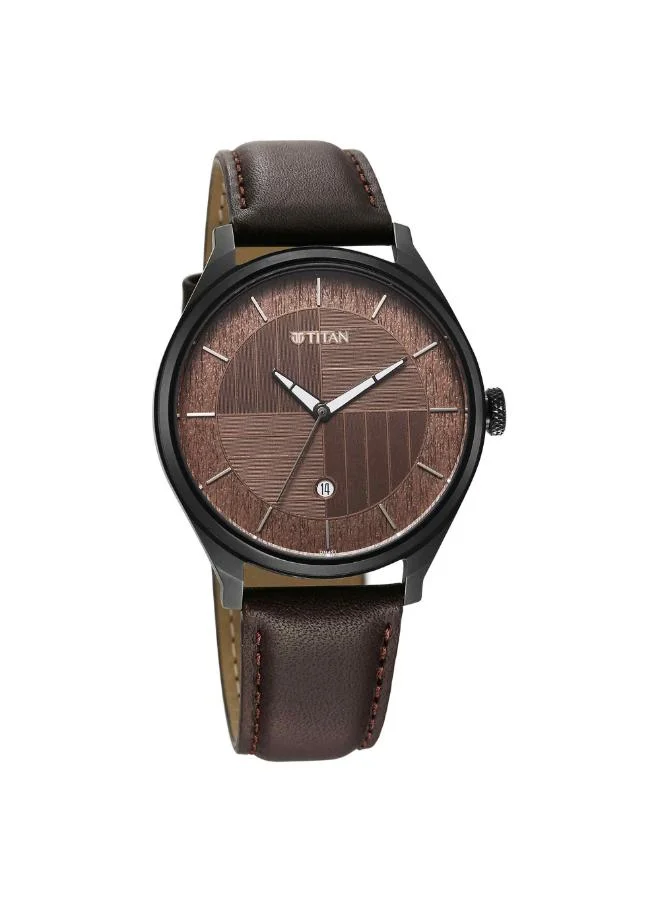 تيتان Men Analog Display Watch With Brown Leather Strap - 1802QL02