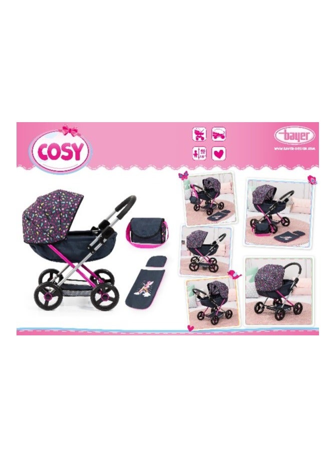 Bayer Design COSY Doll Pram Stroller Set for Kids Navy Confetti Print