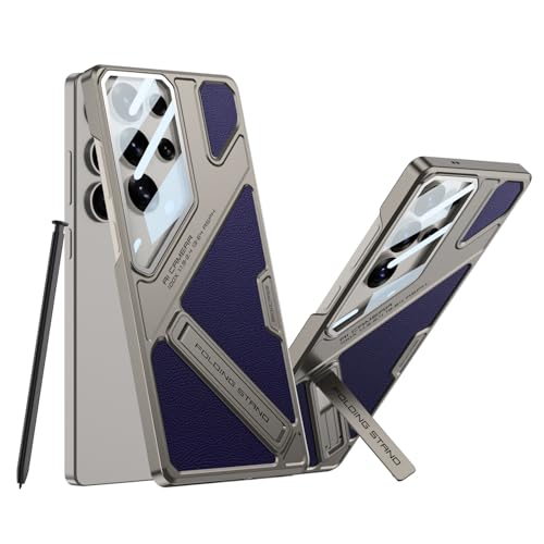 Midkart Leather Case Compatible with Samsung Galaxy S24 Ultra Hidden Kickstand Cover Hard PC with Camera Protection, Beige & Violet - Image 1