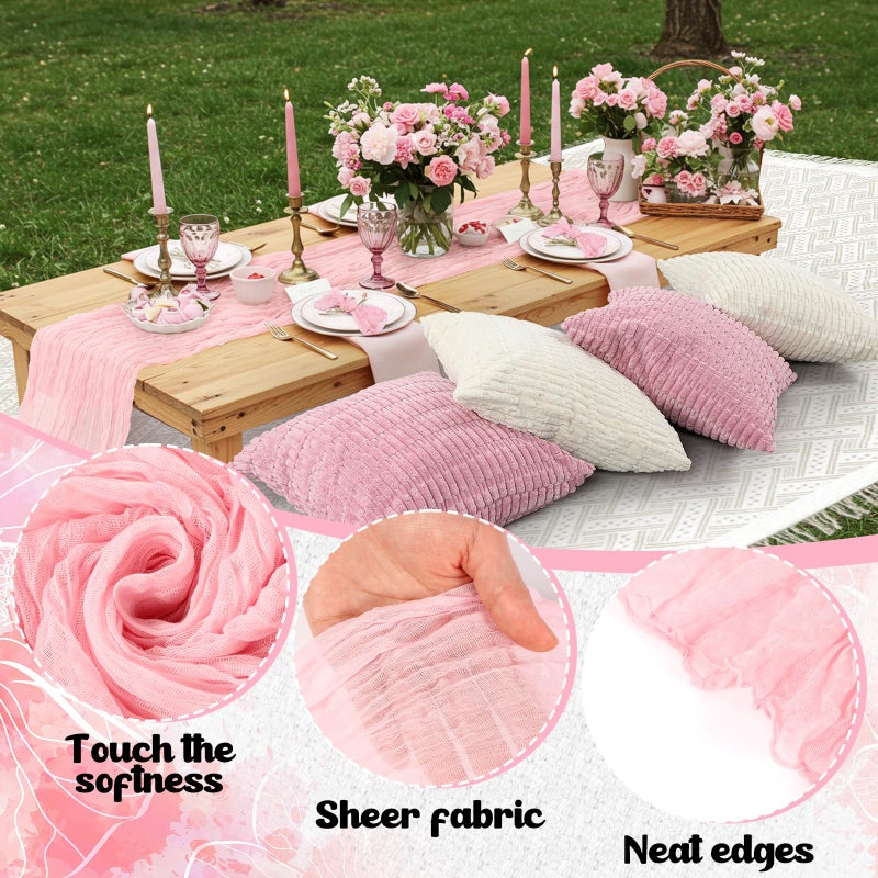 Beeveer 91 x 71 Extra Large Outdoor Boho Picnic Blanket with Pink Table Runner, 6 Throw Pillow Covers 6 Napkins Woven Cotton Yarn Oversize Beach Blanket Washable Picnic Camp Wedding - Image 5