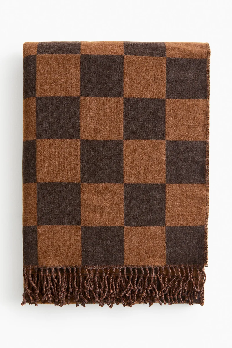 H&M Checked cotton-blend blanket