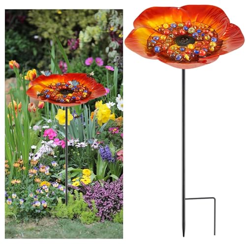 Tandefio Vivid Flower Bee Watering Station Metal Butterfly Water Feeder Cup with 30 Colorful Glass Marbles Bee Feeder Butterfly Bath Bowl for Garden Outdoor Yard DecorsGolden BrownFlower - Image 1