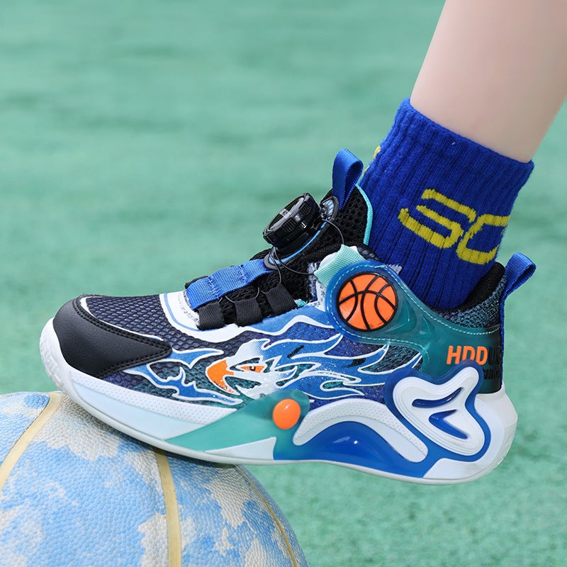 Children'S Shoes 2024 Autumn Mesh Breathable Swivel Buckle Boys Sneaker Middle And Big Children'S Hiking Shoes Lightweight Student Running Shoes - Image 3