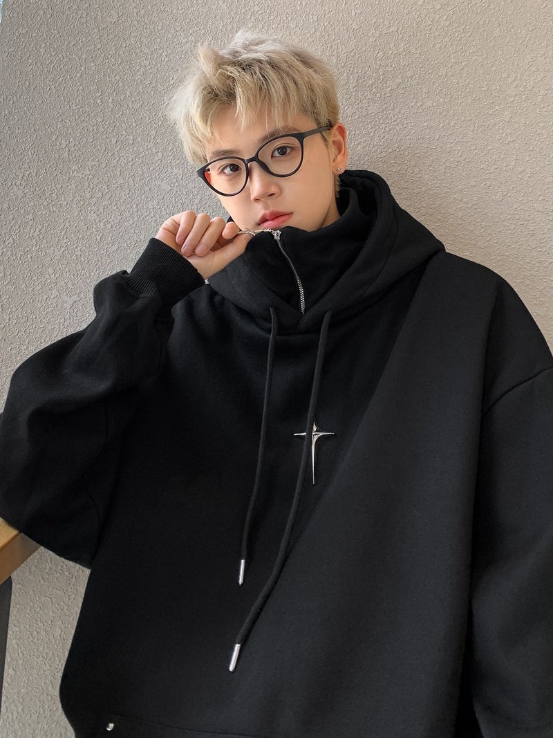 Mock Two-Piece Zip Hoodie Retro American Vibe Green - Image 3