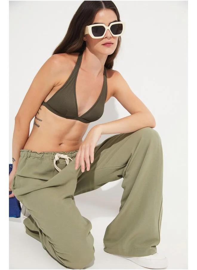 جون June Katen Blend Elastic Waist Trouser Khaki