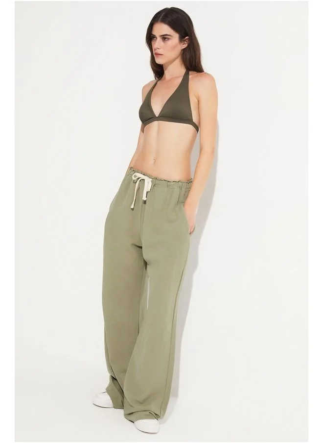 جون June Katen Blend Elastic Waist Trouser Khaki