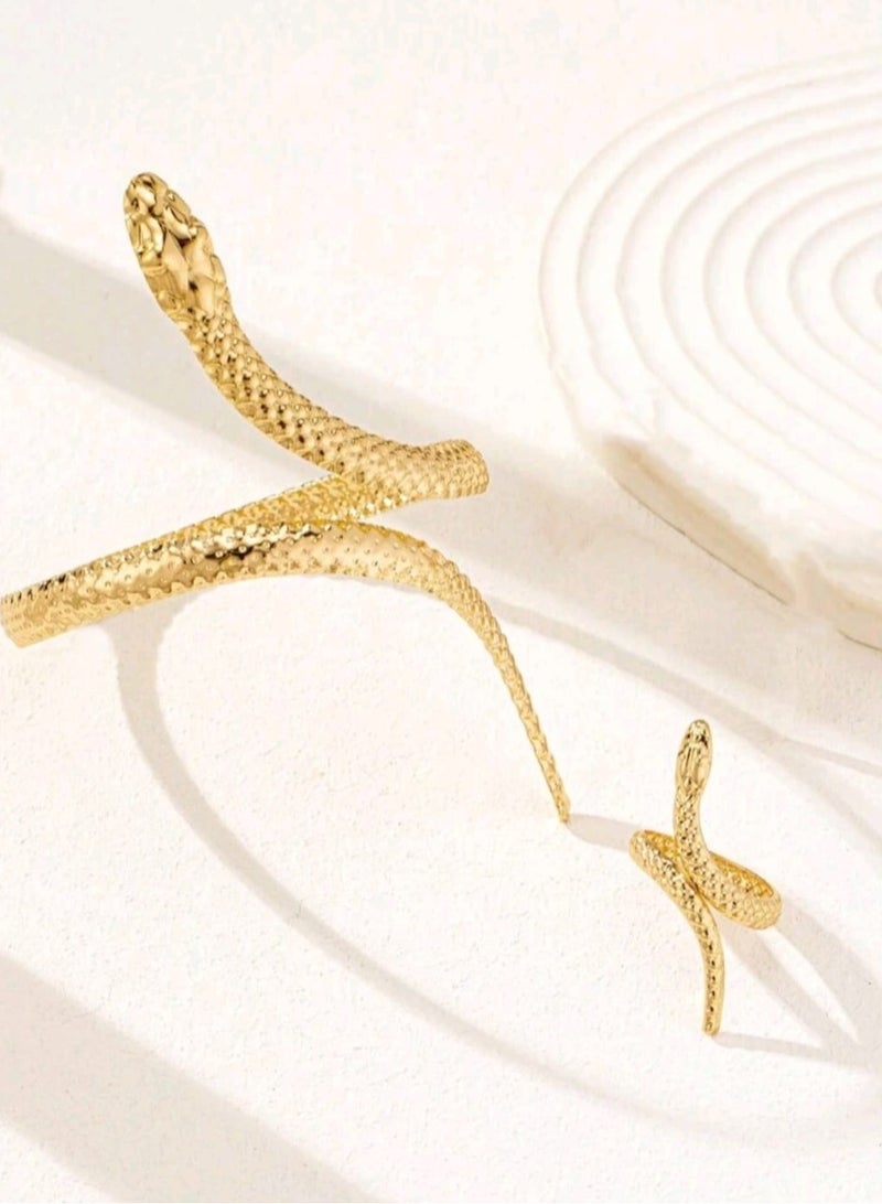 Shein 1 Set Snake Cuff Bangle Bracelet & 1 Pc Snake Ring , - Image 2