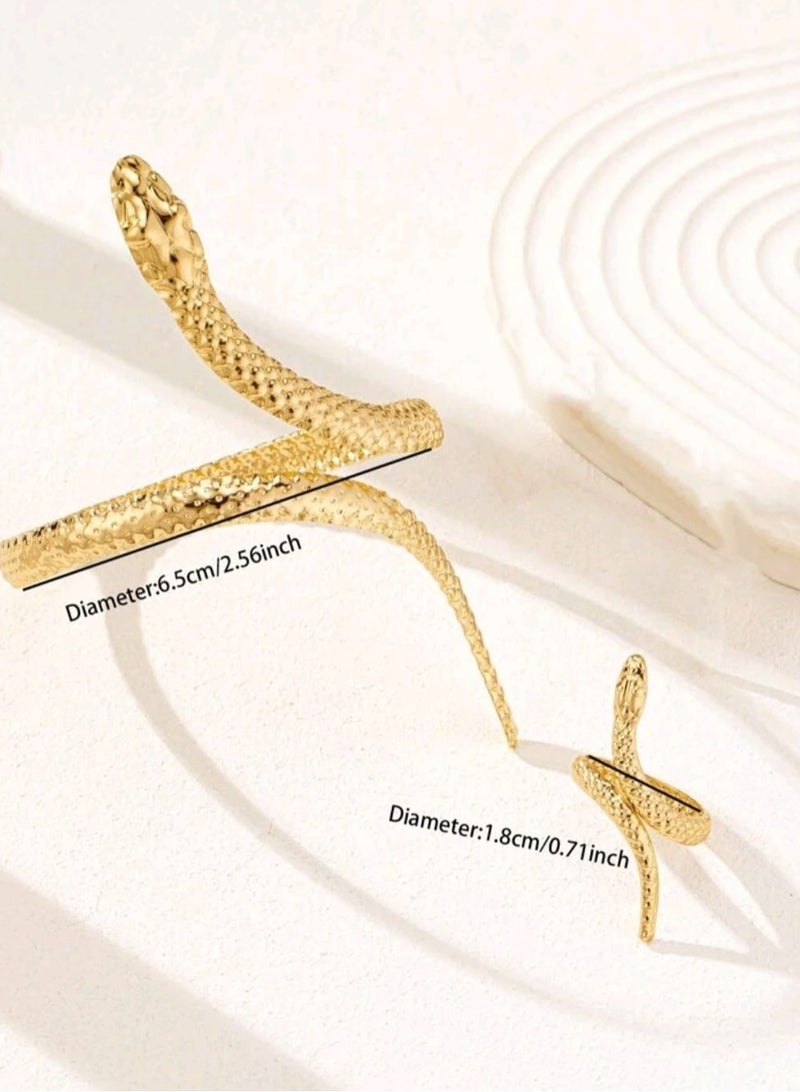 Shein 1 Set Snake Cuff Bangle Bracelet & 1 Pc Snake Ring , - Image 3