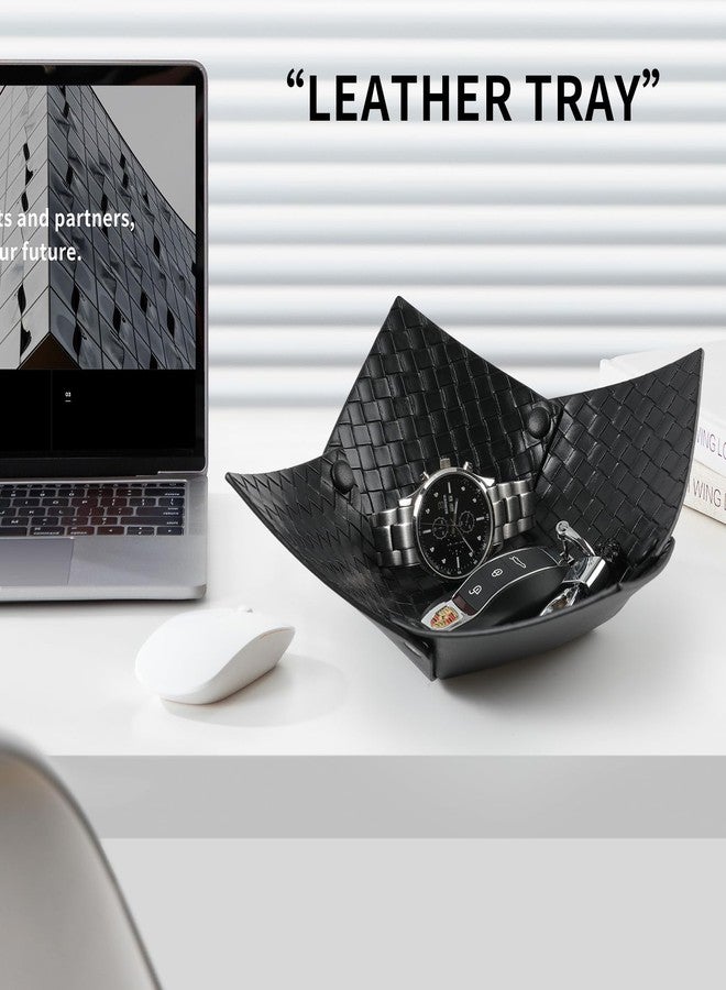KINIVA 2 Pack PU Leather Jewelry Valet Tray for Men Women,Small Key Bowl for Entryway Table,Portable Travel Catchall Dice Tray (Bowl-Black-2pcs) - Image 2