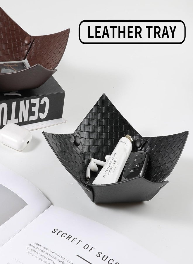 KINIVA 2 Pack PU Leather Jewelry Valet Tray for Men Women,Small Key Bowl for Entryway Table,Portable Travel Catchall Dice Tray (Bowl-Black-2pcs) - Image 4