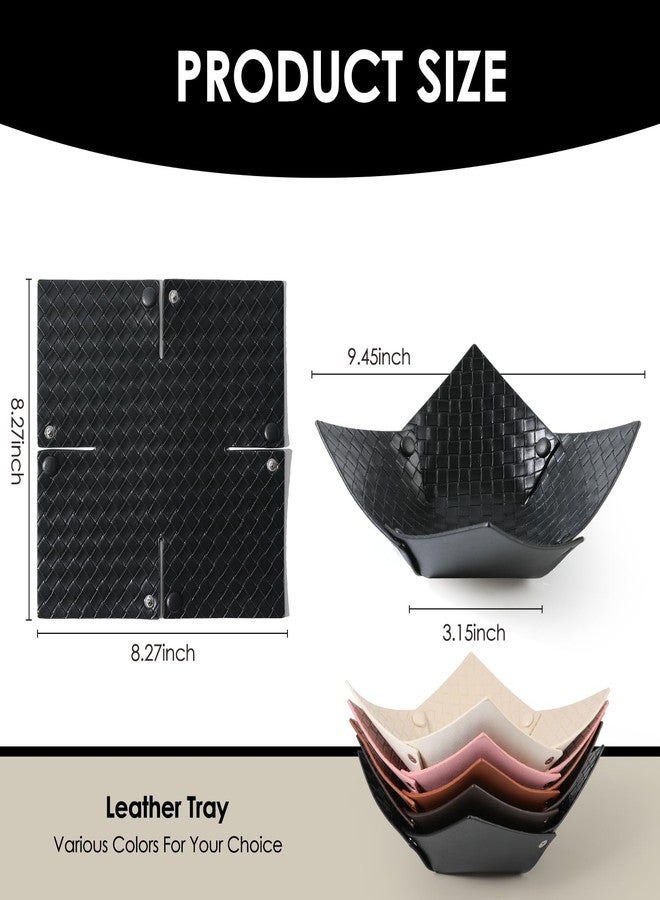 KINIVA 2 Pack PU Leather Jewelry Valet Tray for Men Women,Small Key Bowl for Entryway Table,Portable Travel Catchall Dice Tray (Bowl-Black-2pcs) - Image 5