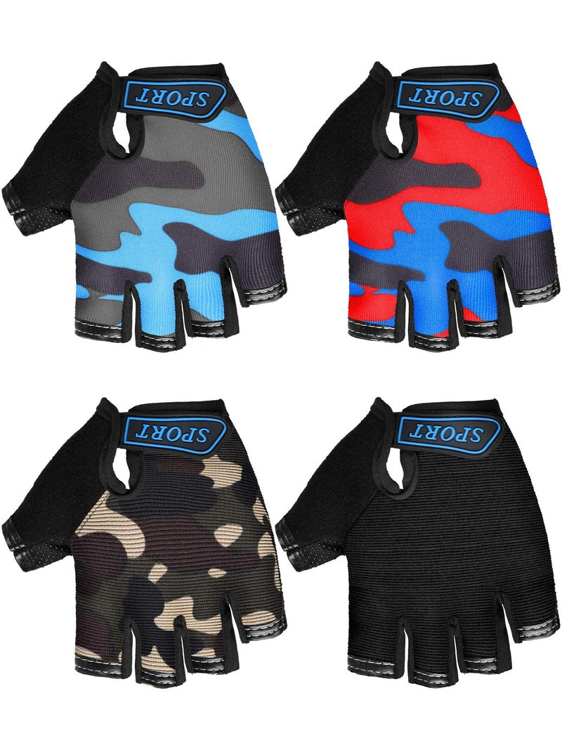 SATINIOR 4 Pairs Kids Half Finger Cycling Sport Gloves(6-10 Years, Colorful) - Image 1