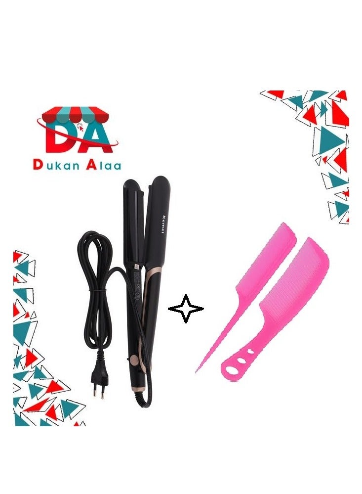 مكواه لفرد الشعر مستقيم او كيرلي 2212  - أسود+مشط بلاستيك هدية - Image 1