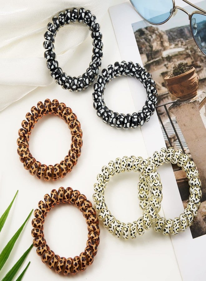 QIUTIMIY Leopard Spiral Hair Ties (6 Pcs) - Coil Ponytail Holders for Thick and All Hair Types, No Crease Phone Cord Design - Image 4