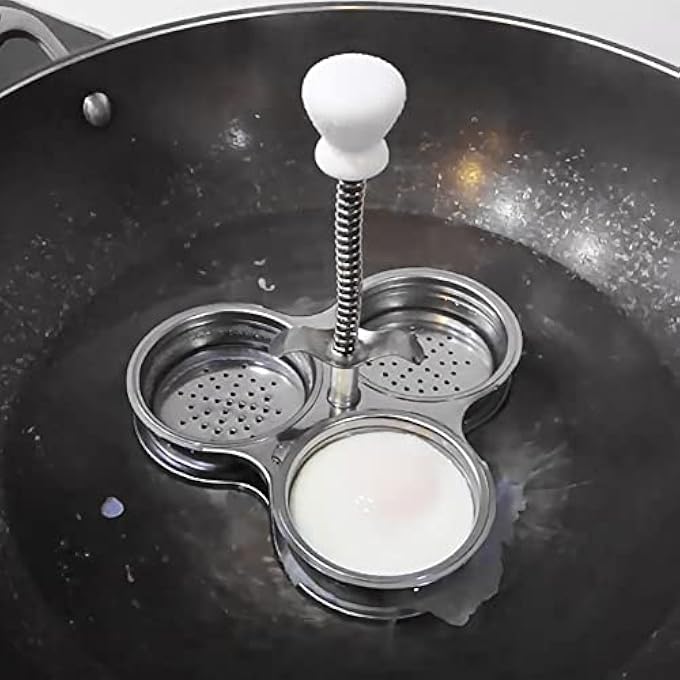 CENPEK Three Grid Stainless Steel Egg Cooker Poached Egg Pan Maker Steam Basket For Egg Cooking NonStick Stainless Steel Poached Egg Cups With Holes For Kitchen Accessories Silver - Image 3