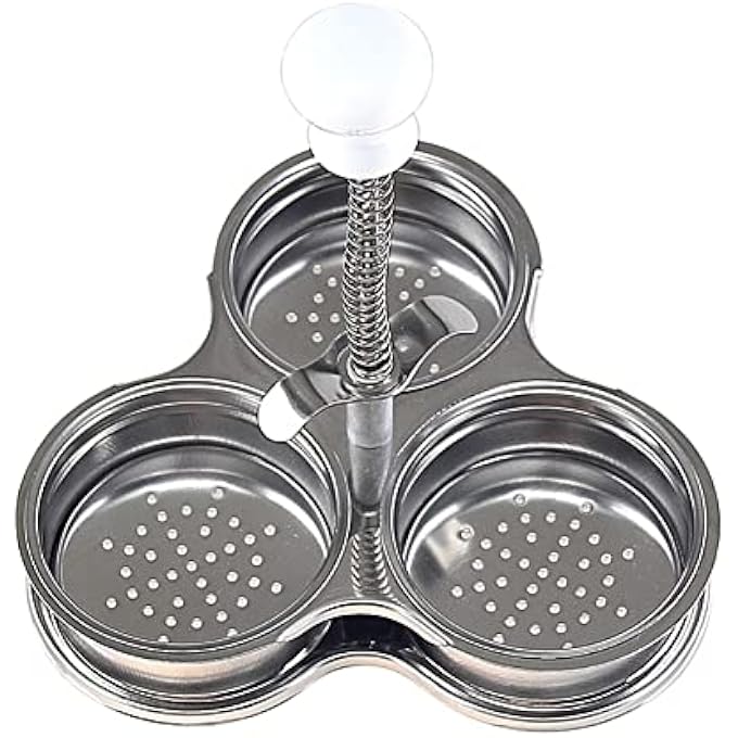 CENPEK Three Grid Stainless Steel Egg Cooker Poached Egg Pan Maker Steam Basket For Egg Cooking NonStick Stainless Steel Poached Egg Cups With Holes For Kitchen Accessories Silver - Image 1