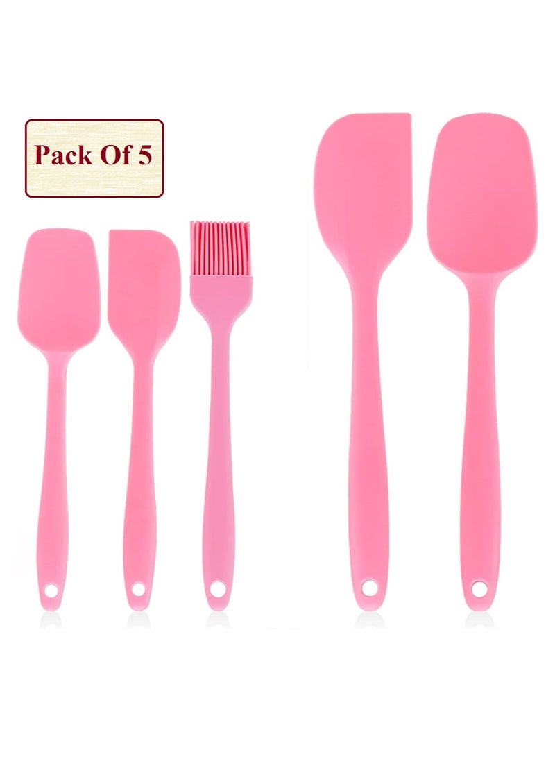 Silicone Spatula Set, 5PCS Food Grade Mixing Spatulas Heat Resistant Rubber Scraper Spatulas for Baking, Cooking, and Mixing, Non-Stick and Dishwasher Safe (Pink) - Image 1