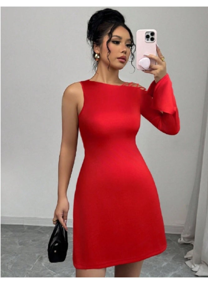 SHEIN  Women's New Solid Color Retro Red Knitted Elastic - Image 1