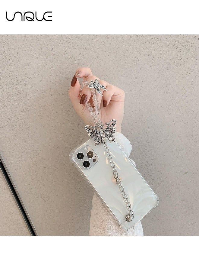 Unique For iPhone 16 Pro Max Phone Case - Metal Butterfly with Bracelet Lanyard - Clear Phone Case - Sleek and Simple Phone Case - TPU Drop Protection  - Image 4