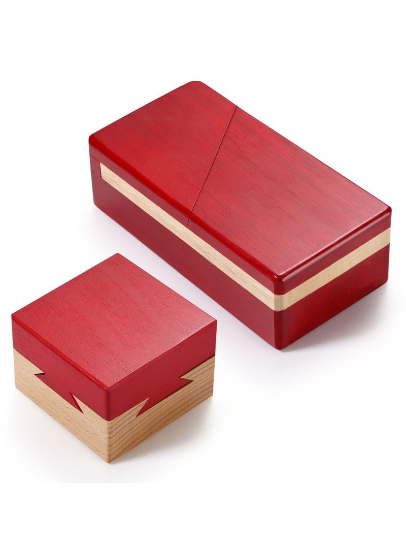 SYOSI SYOSI Wooden Puzzle Box Magic Box, Impossible Box Secret Money Box  Special Mechanism Box for Adults Teens (Red, 2 Pack)  - Image 1