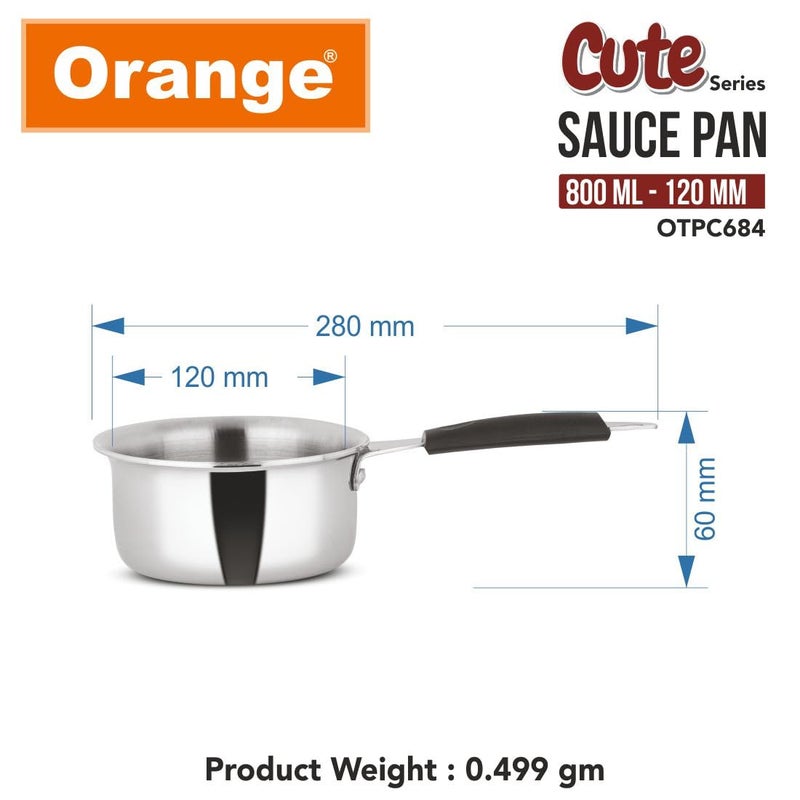 Orange Triply Cute Series Mini Saute Pan 800ml (120mm) | Ideal for Tea, Coffee, Milk & Sauces | Heavy Bottom | Induction & Gas Friendly | 2.5mm Thick Base | Cool-Touch Handle | 5 Year Warranty - Image 3