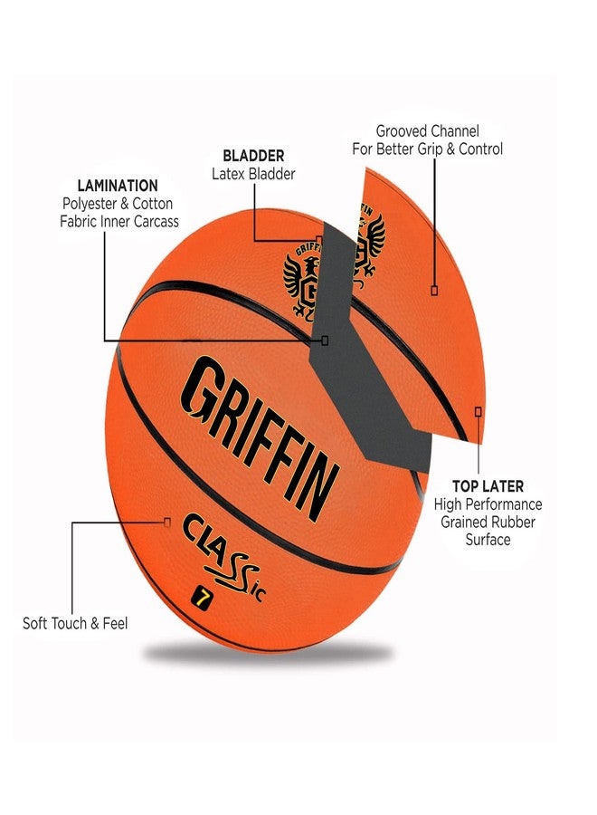Griffin Basketball Rubber Anti-Slip Grip Outdoor Rubber Basketball for Youth & Boys of 14 Year & Above Basketball Brick Without Air Pump - Image 2