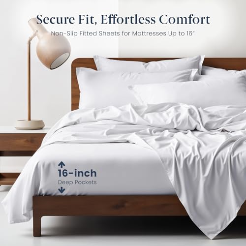 Ella Jayne Viscose Derived from Bamboo Sheets Set (4 Pieces) Queen Size, Ultra Soft & Luxuriously Cooling, Eco-Friendly Queen Sheet Set Deep Pockets 16 Inch (White) - Image 4