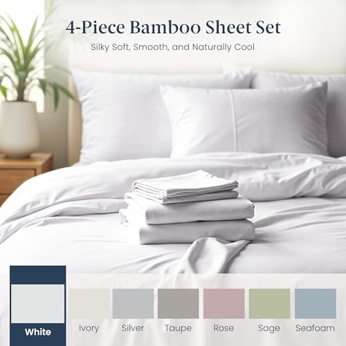 Ella Jayne Viscose Derived from Bamboo Sheets Set (4 Pieces) Queen Size, Ultra Soft & Luxuriously Cooling, Eco-Friendly Queen Sheet Set Deep Pockets 16 Inch (White) - Image 3