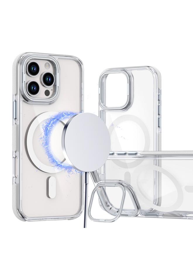 S-TOP Case For iPhone 16 Pro Max Dual-Color Clear Acrylic Hybrid TPU Lens Flip Holder MagSafe Phone Case - Image 1